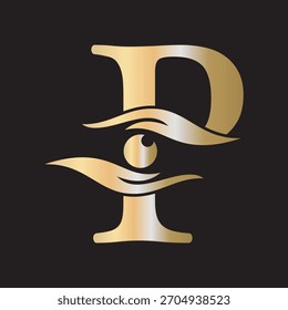 Logo de caridad de letra inicial P combinado con símbolo de mano y ojo