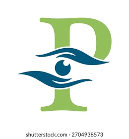 Initial Letter P Charity Logo Combine with Hand and Eye Symbol