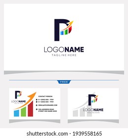 Initial Letter P Chart Bar Logo Design and Bussiness Card Vector Graphic