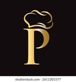 Initial Letter P Chef Hat Symbol Vector Template For Food and Restaurant Logo