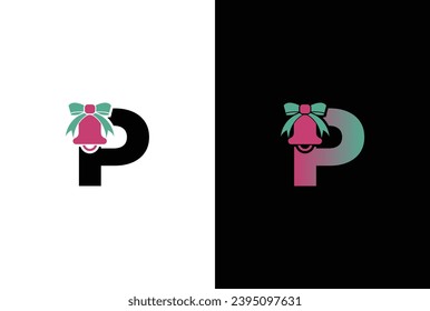 Letra inicial Logo de la bola de Navidad. Letra P imagen de clip vectorial de letras navideñas aislado en ilustración de fondo blanco.