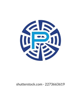 Initial letter P circular technology emblem logo