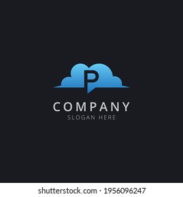 Initial letter P in cloud chat with modern blue color