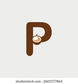 Initial Letter P Coffee Cup logo design. Coffee Shop design concept alphabet font. Vector Illustration.