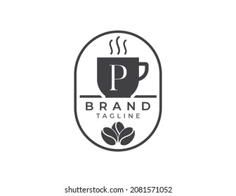 initial Letter P Coffee Shop Logo. Minimal Coffee House Logo Vector illustrations.