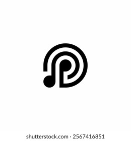 Initial letter P with a combination of musical notes logos