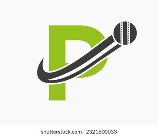 Initial Letter P Cricket Logo Concept With Moving Ball Icon For Cricket Club Symbol. Cricketer Sign