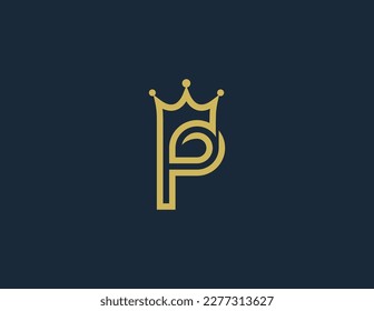 initial Letter P Crown Logo Concept sign icon symbol Design Element. Luxury Alphabet Logotype Monogram. Vector illustration logo template