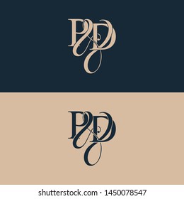 Initial letter P & D PD luxury art vector mark logo, gold color on black background.