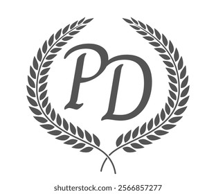 Initial letter P and D, PD monogram logo design with laurel wreath. Luxury calligraphy font.