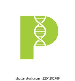 Initial Letter P DNA Logo Concept For Biotechnology, Healthcare And Medicine Identity Vector Template