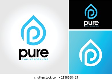 Letra inicial P con diseño de logo Droplet Fresh Water Drop Aqua