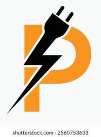 Initial Letter P Electric Logo Concept With Power and Electric Plug Symbol Vector Template