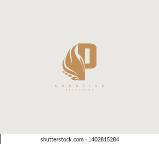 Initial Letter P Elegant Flaming Wings Emblem Monogram