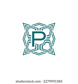 Initial letter P elegant lines modern alphabet frame logo