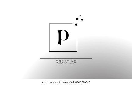 Initial letter P elegant and luxury Initial with Rectangular dots frame minimal monogram logo design vector template