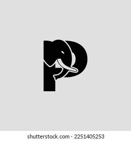 Initial letter P with Elephant Abstract Vector Logo. Modern Elephant P Letter Alphabet Logo Design Template.