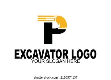 logotipo de la miniexcavadora de la letra P inicial
