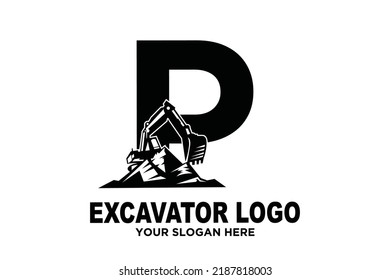 initial Letter P excavator  logo