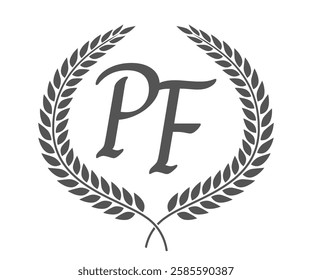 Initial letter P and F, PF monogram logo design with laurel wreath. Luxury calligraphy font.