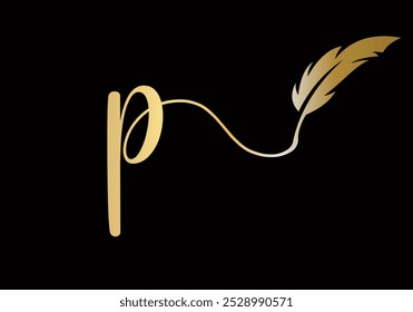 Initial Letter P Feather Logo Design Vector Template. Feather Symbol