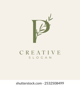 Initial Letter P Feminine, Floral, Botanical Logo Template - Vector