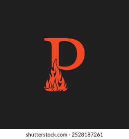 Initial Letter P with Fire Element Logo Design