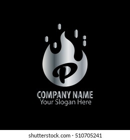 Initial Letter P With Fire Logo Silver