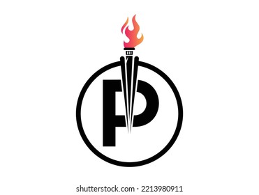 Initial Letter P Fire Torch Concept With Fire and Torch Icon Vector Symbol. Modern vector logo for Fire Torch business, and company identity.