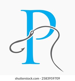 Initial Letter P Fishing Hook Logo Design Concept For Fishing Logo Company