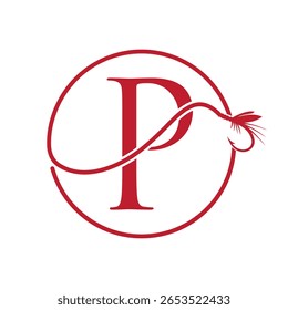 Initial Letter P Fishing Logo Design Concept With Fishing Hook Symbol Vector Template