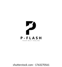Initial letter P flash logo vector design template. Black letter with negative space isolated on white background. Can be used for company logo or symbol
