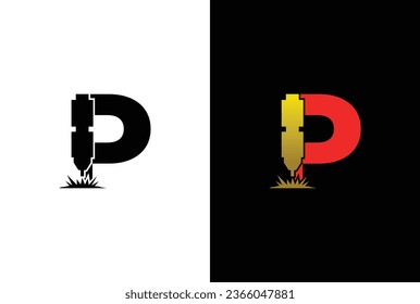 Letra inicial P Logotipo de corte láser plano. Plantilla de diseño de logotipo de vectores de grabado láser y letra P.