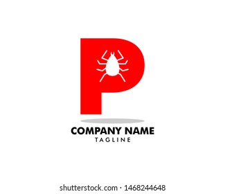 Initial Letter P with Flea Animals Design Logo Vector