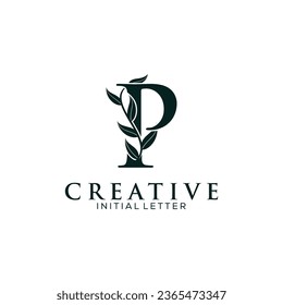 Initial Letter P and Floral Logo vector, Botanical Minimalistic Letter Feminine Logo design template