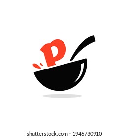 Initial letter P food Logo Design Template. Illustration vector graphic. Design concept bowl and spoon With letter symbol. Perfect for cafe, restaurant, cooking business