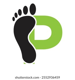 Letra inicial P pé conceito de design de logotipo para degrau símbolo vetor sinal