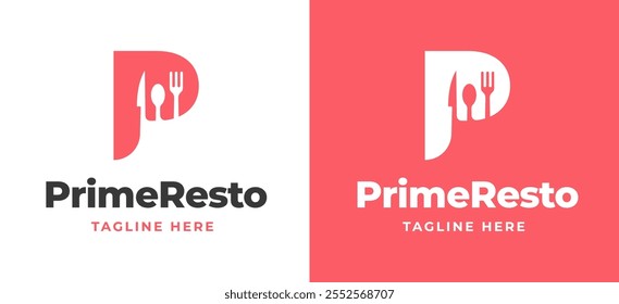 Initial Letter P with Fork and Spoon Icon Logo Inspiration. Spoon and Fork with Letter P Logo for Restaurant, Catering, Cafe, and Food Service Branding. Alphabet Restaurant Vector Logo Illustration.