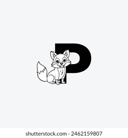 Anfangsbuchstabe P mit Fox Logo Design. Der Fuchs trägt ein fröhliches Lächeln: Buchstabe P und Fuchskopf-Vektorillustration für Ikone, Symbol oder Logo.