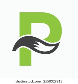 Initial Letter P Fox Logo Design Concept With Fox Tail Symbol