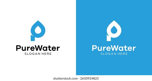 Initial Letter P with Fresh Water Drop Logo Design.