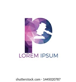 Initial letter P and gavel icon logo, Hammer judge icon vector illustration. Law firm logo design inspiration.	
