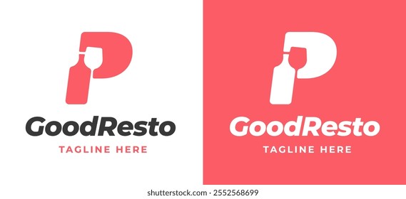 Letra inicial P com inspiração de logotipo de ícone de vidro. Vidro com letra logotipo P para restaurante, restauração, café e marca de serviço de alimentos. Ilustração do logotipo do vetor do restaurante do alfabeto.