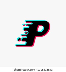 initial letter P with glitch liquid effect