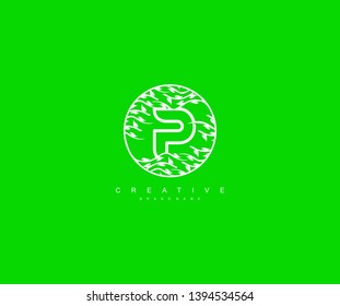 Initial Letter P Green Monogram Emblem Pattern Stylish Leaf Logo