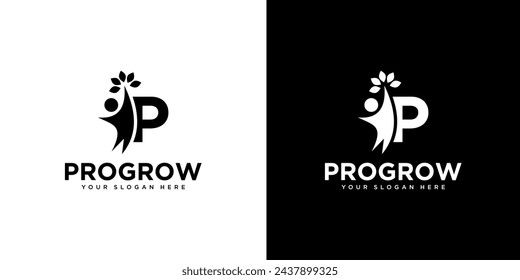 initial letter P growth logo design template element