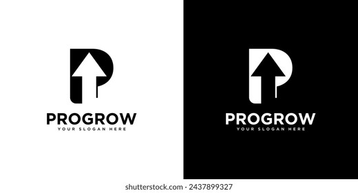 letra inicial P elemento de plantilla de diseño de logotipo de crecimiento
