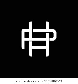 Initial letter P and H, PH, HP, overlapping interlock monogram logo, white color on black background