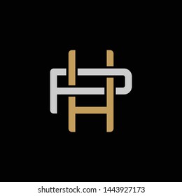 Letra inicial P y H, PH, HP, logotipo de interconexión superpuesta, estilo de arte de línea monogramo, oro plateado sobre fondo negro