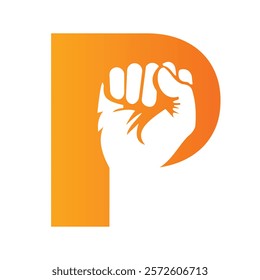 Initial Letter P Hand Logo Concept For Happy Labor Day For United States, USA Labor Day Symbol